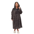 Oversized Sherpa Fleece Teddy Hoodie-Blanket  -  Charcoal