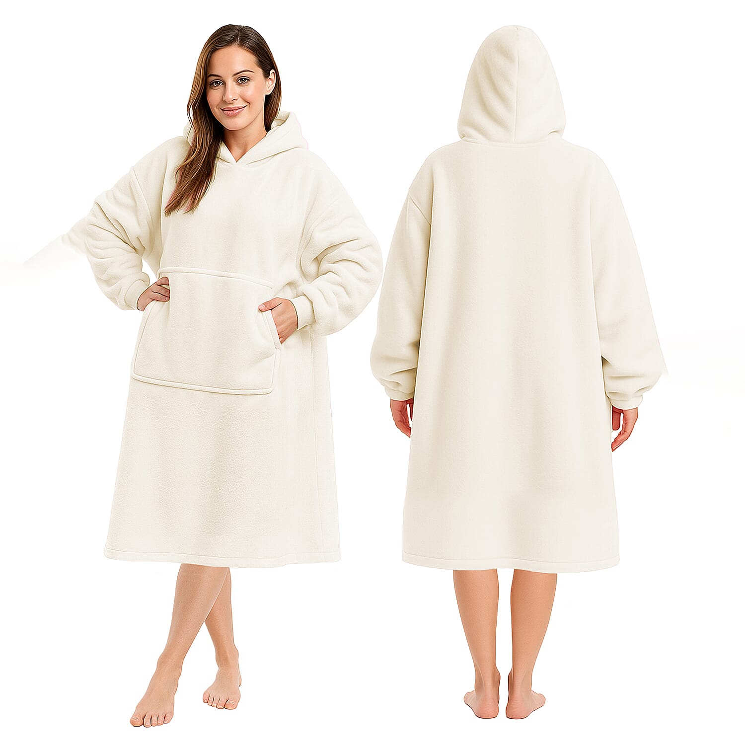 Keplin Unisex Super Soft Oversized Blanket Hoodie (Size L) - Cream