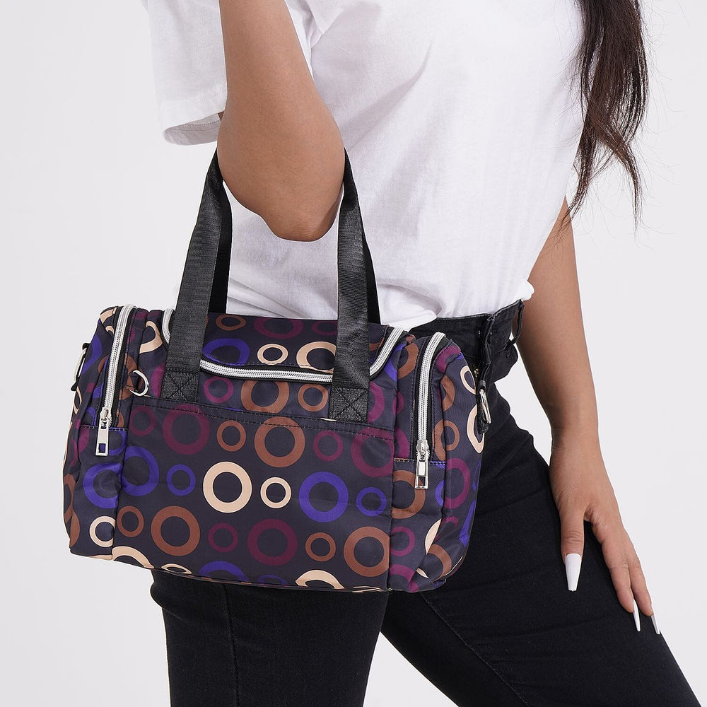 Oxford Circle Crossbody Bag With Zipped Pockets - Dark Blue & Multi