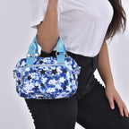 Star Pattern Crossbody Bag with 3 Zipped Exterior Pockets - Blue & Multi