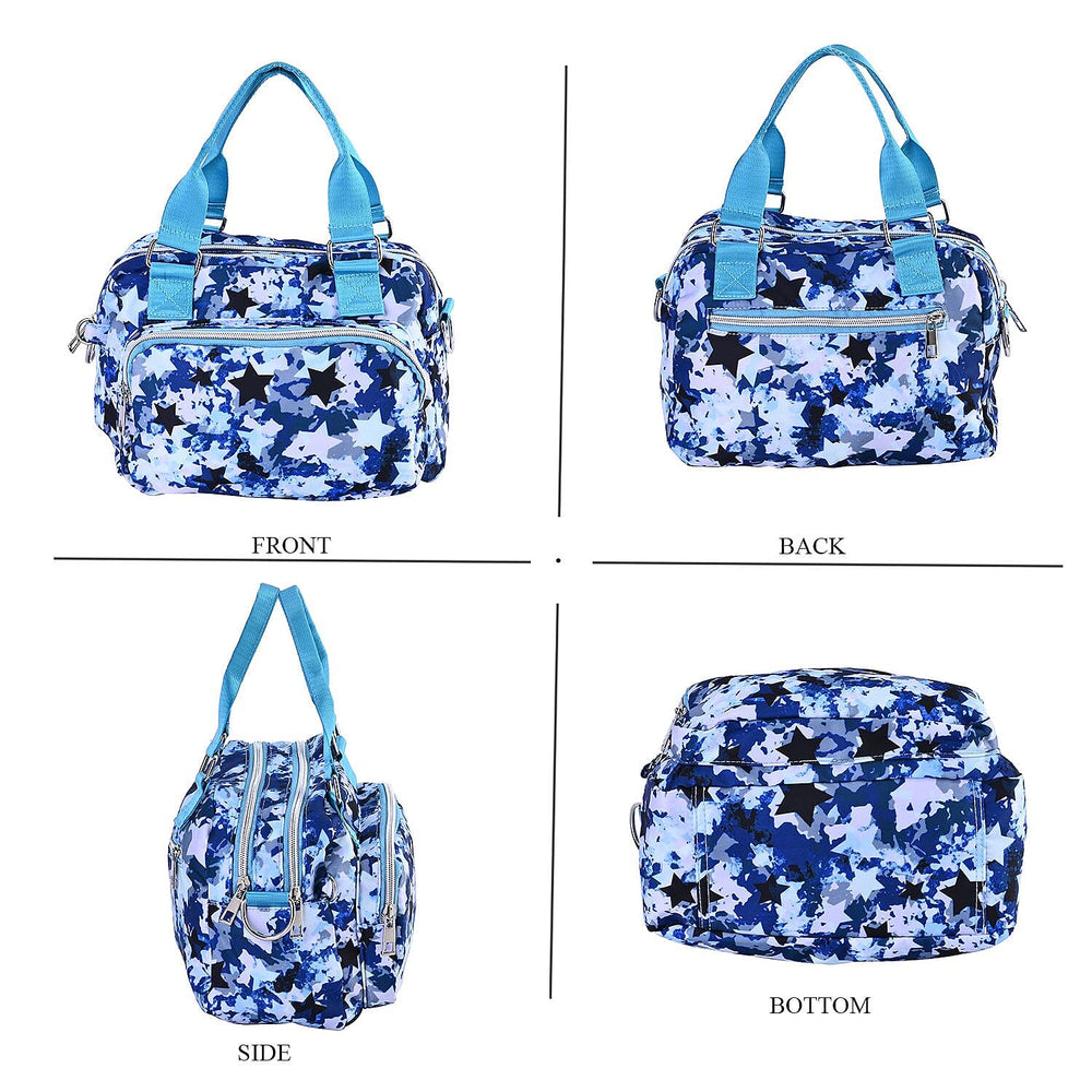 Star Pattern Crossbody Bag with 3 Zipped Exterior Pockets - Blue & Multi