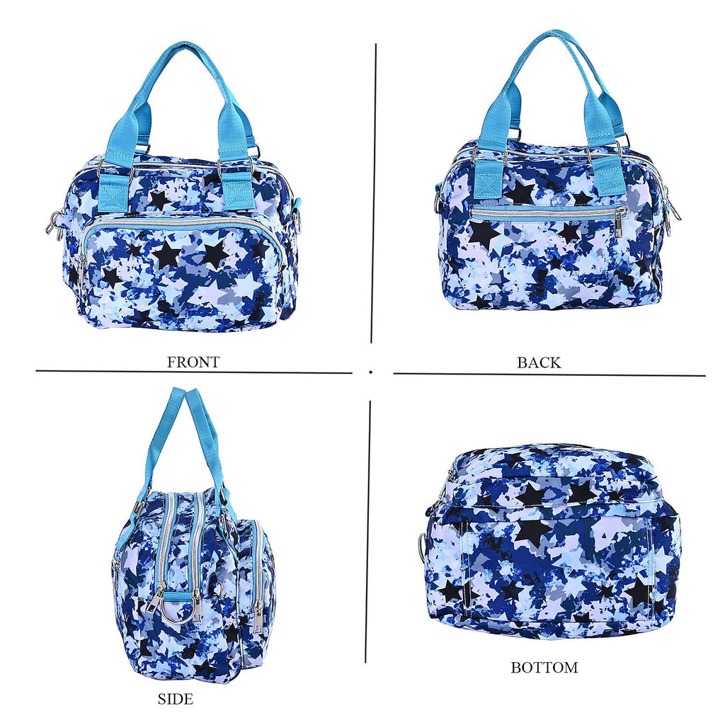Star Pattern Crossbody Bag with 3 Zipped Exterior Pockets - Blue & Multi
