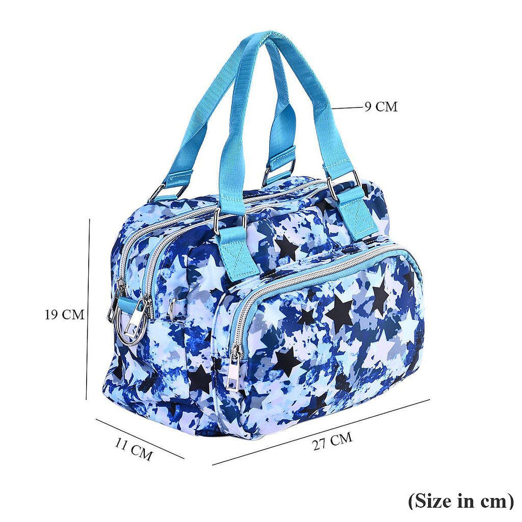 Star Pattern Crossbody Bag with 3 Zipped Exterior Pockets - Blue & Multi
