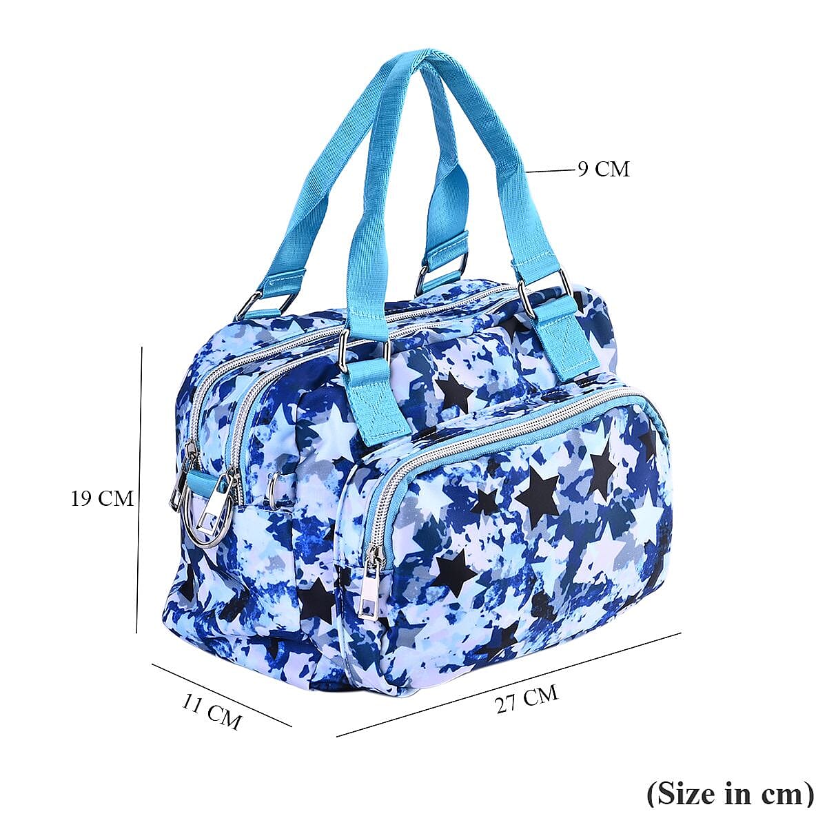 Star Pattern Crossbody Bag with 3 Zipped Exterior Pockets - Blue & Multi