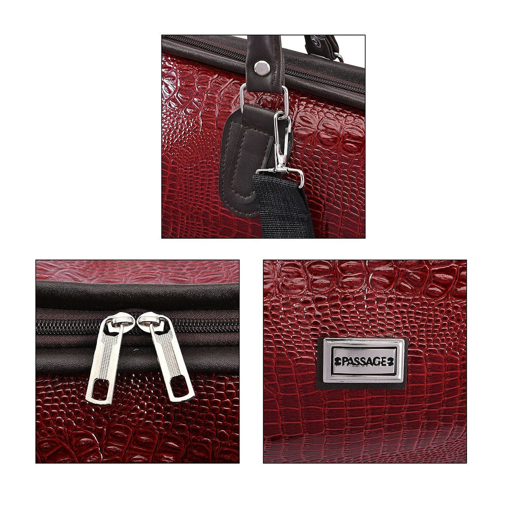 PASSAGE Crocodile Pattern Travel Bag with Handle Drop and Shoulder Strap - Burgundy