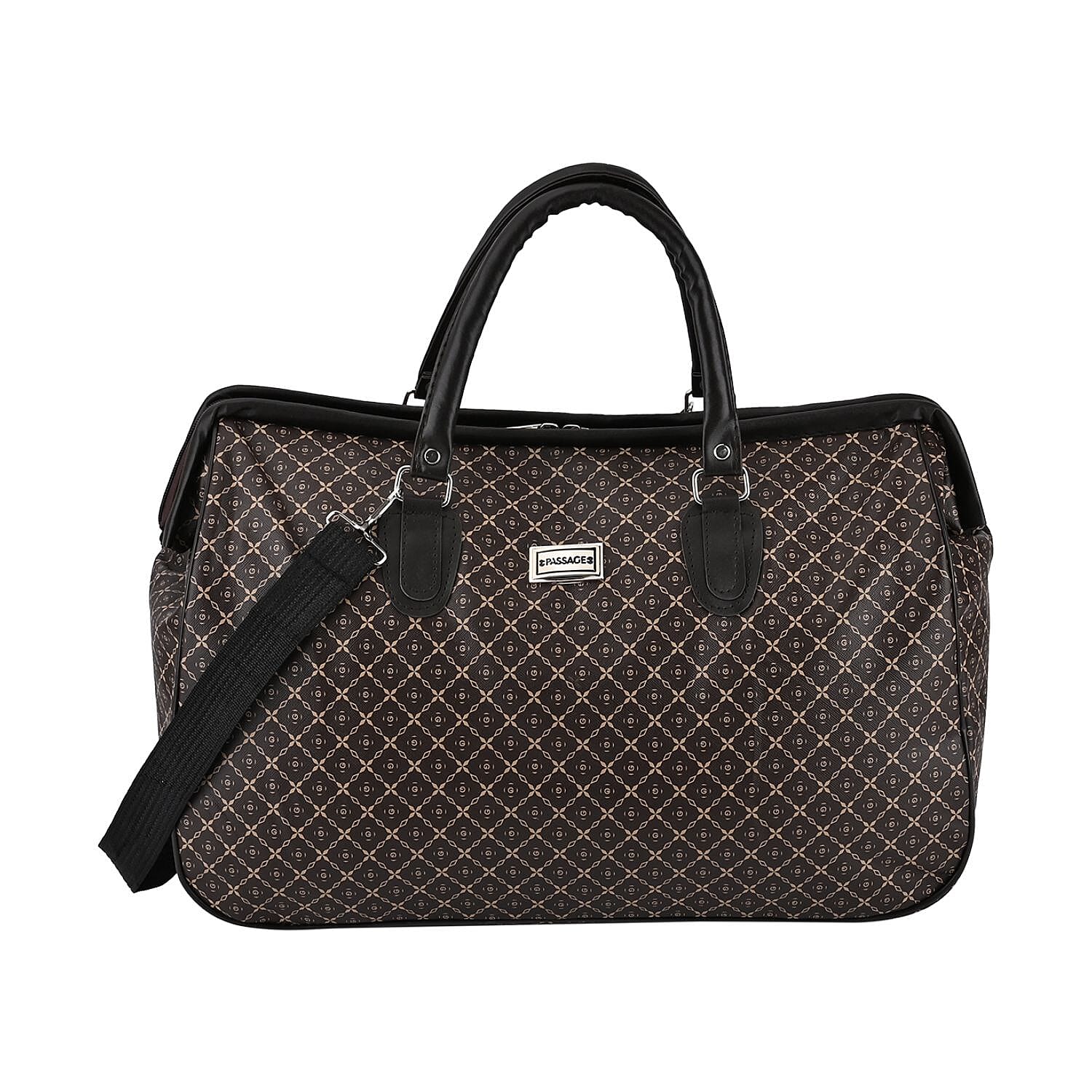 PASSAGE Geometric Pattern Travel Bag With Metallic Zip Closure - Handle Drop - Brown
