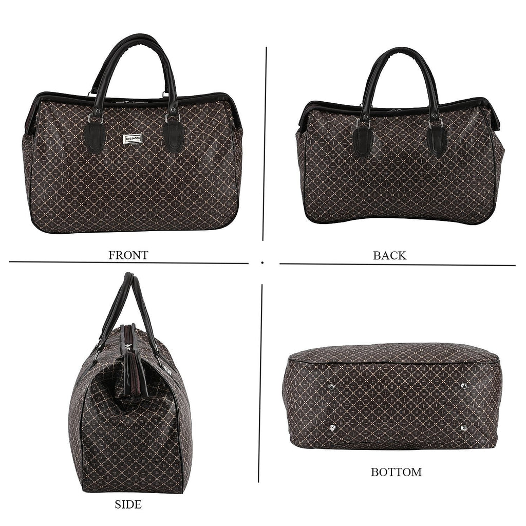 PASSAGE Geometric Pattern Travel Bag With Metallic Zip Closure - Handle Drop - Brown