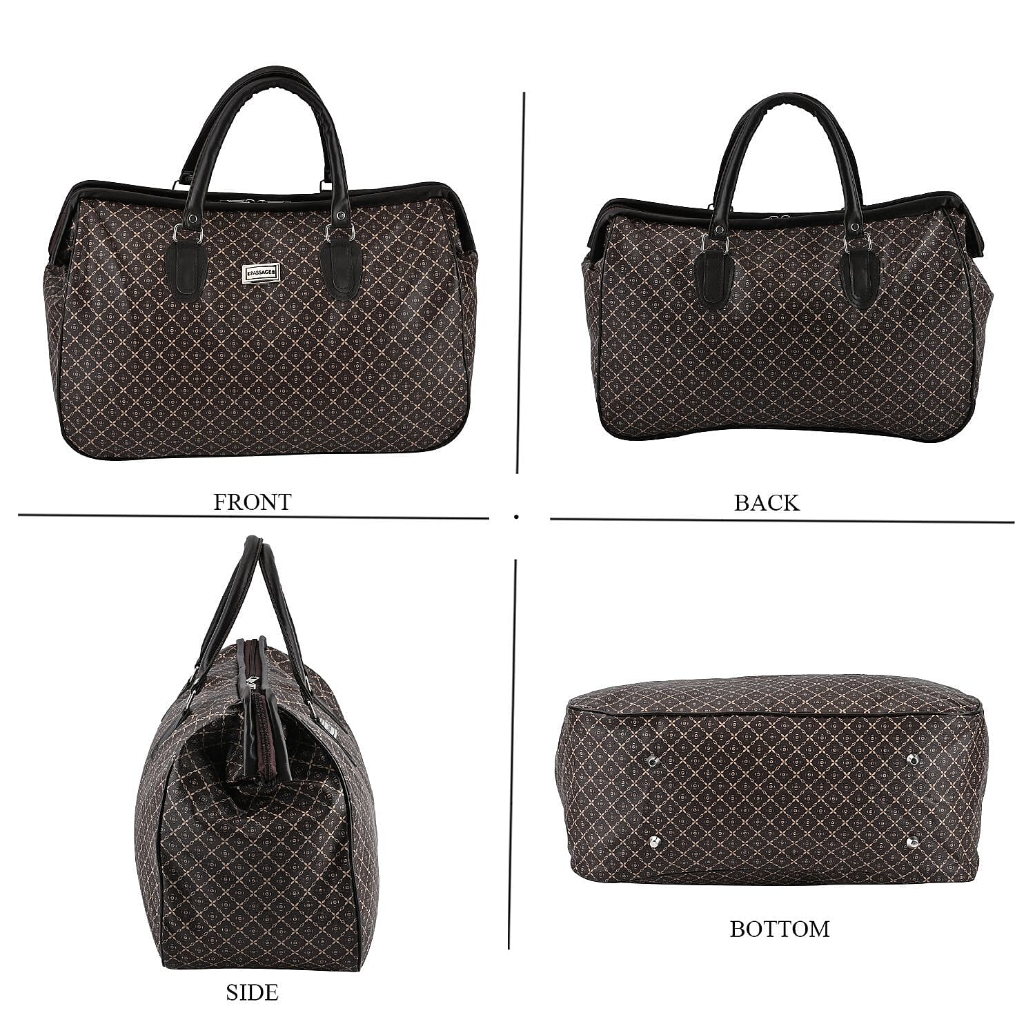 PASSAGE Geometric Pattern Travel Bag With Metallic Zip Closure - Handle Drop - Brown