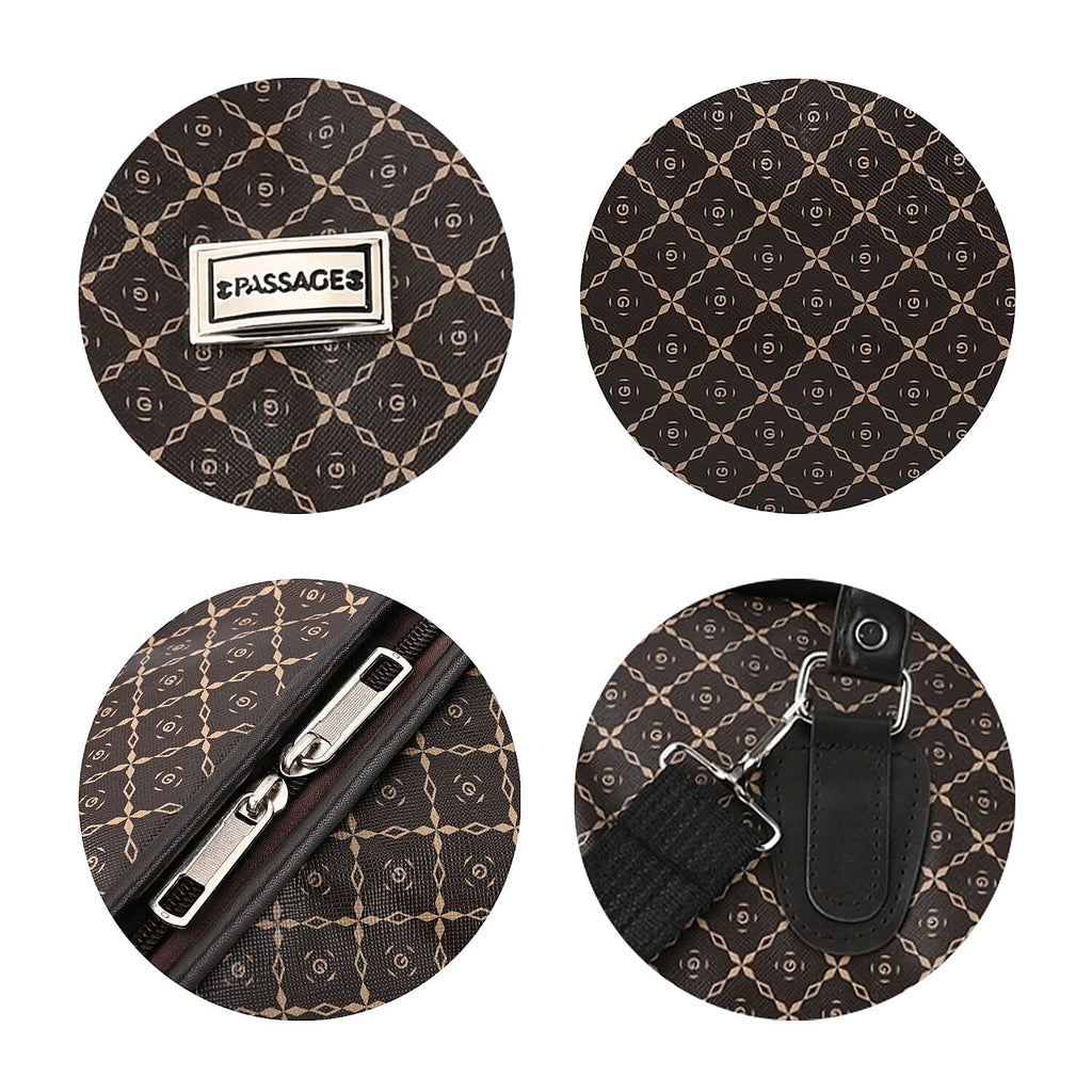 PASSAGE Geometric Pattern Travel Bag With Metallic Zip Closure - Handle Drop - Brown