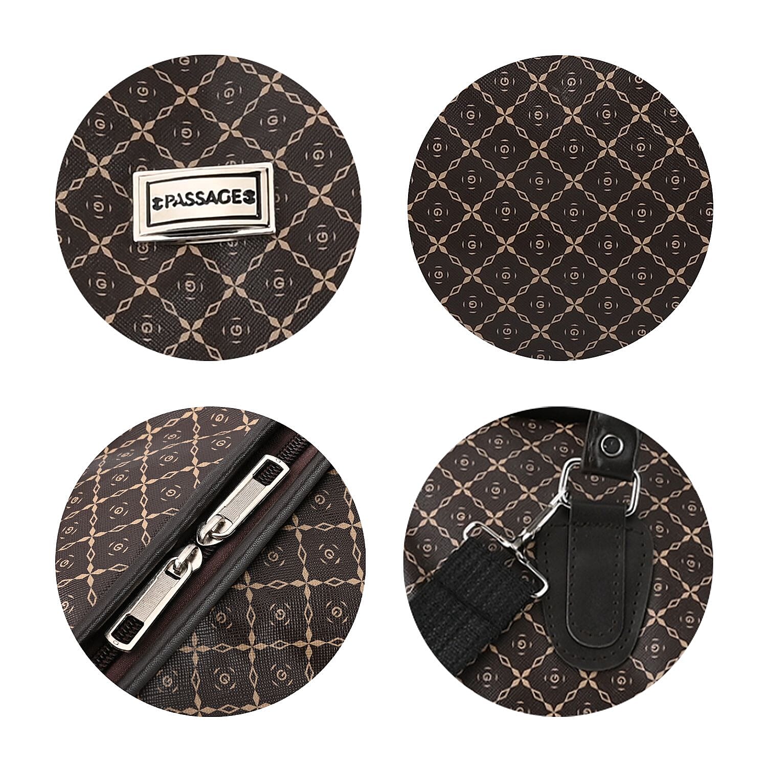 PASSAGE Geometric Pattern Travel Bag With Metallic Zip Closure - Handle Drop - Brown