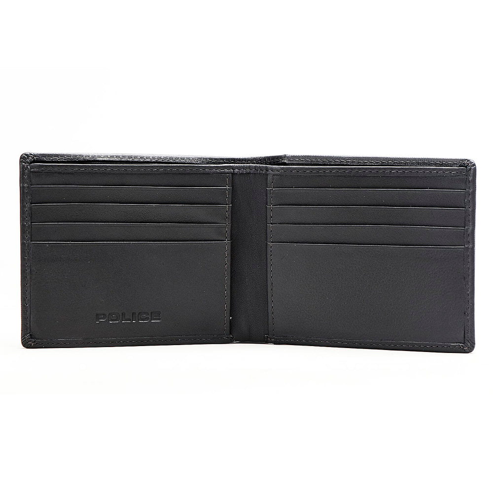 POLICE Genuine Leather Slim Wallet - Black Camouflage