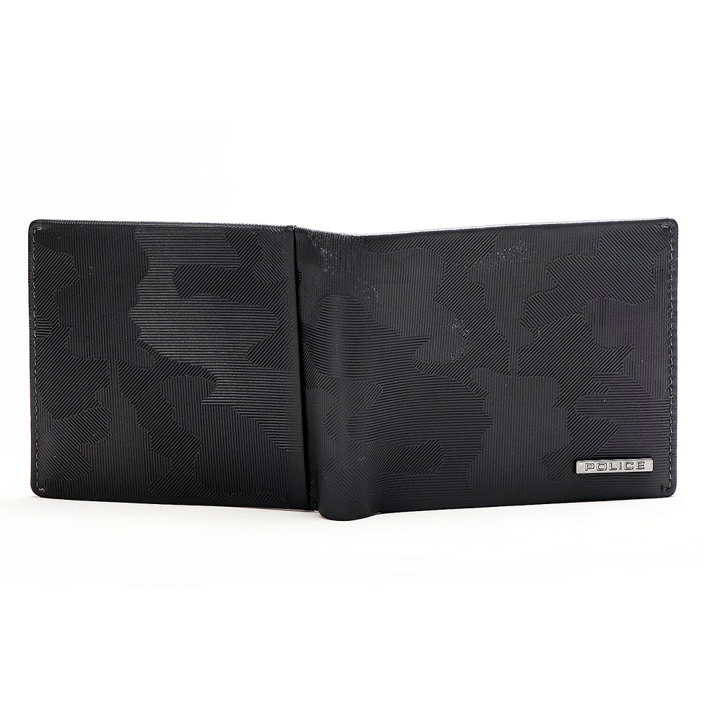 POLICE Genuine Leather Slim Wallet - Black Camouflage