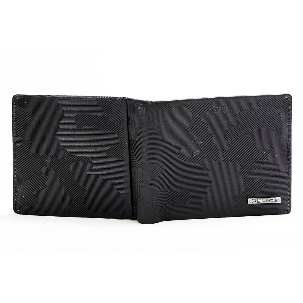 POLICE Genuine Leather Slim Wallet - Black Camouflage