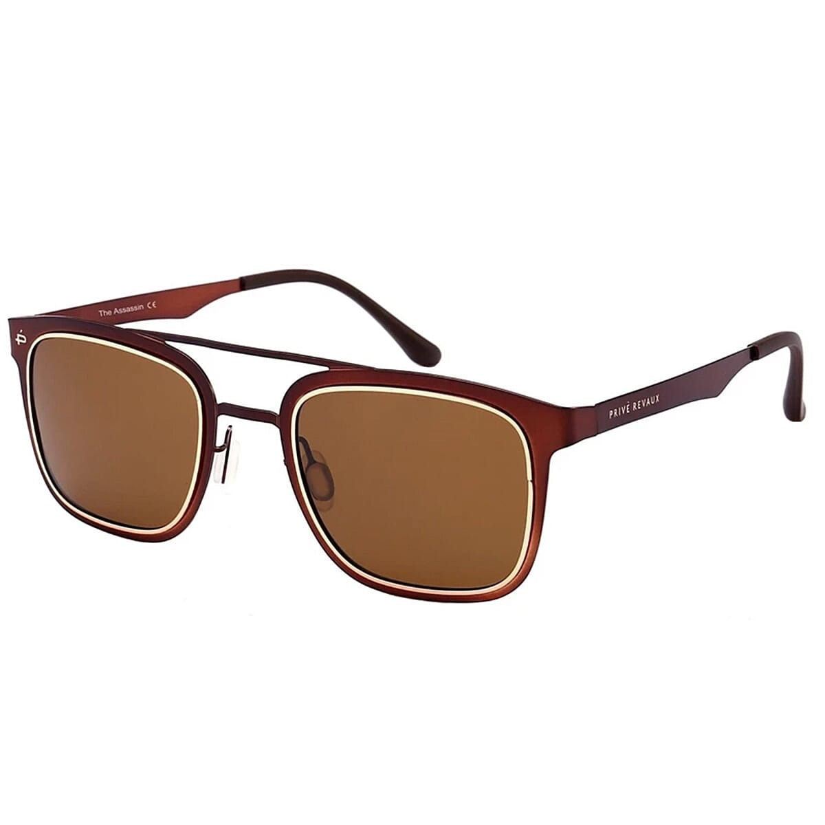 PRIVE REVAUX The Assassin Polarized Copper Square Aviator Sunglasses with Gold Detail
