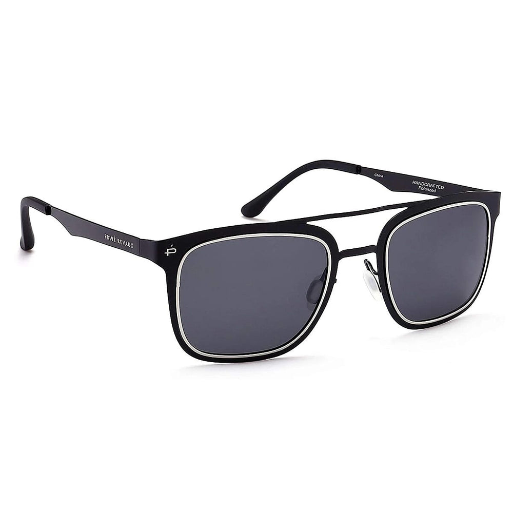 PRIVE REVAUX The Assassin - Polarized Retro Square Aviator Sunglasses - Black