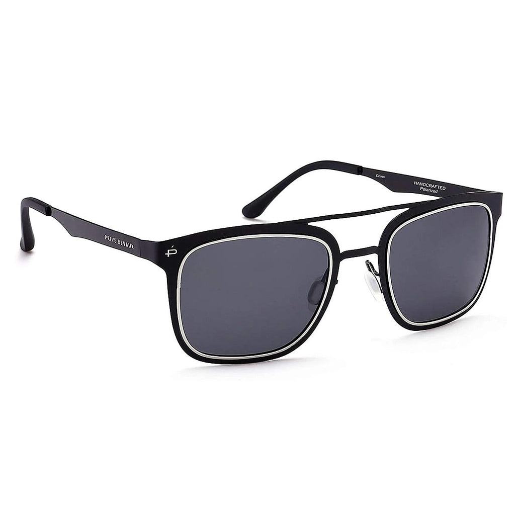 PRIVE REVAUX The Assassin - Polarized Retro Square Aviator Sunglasses - Black
