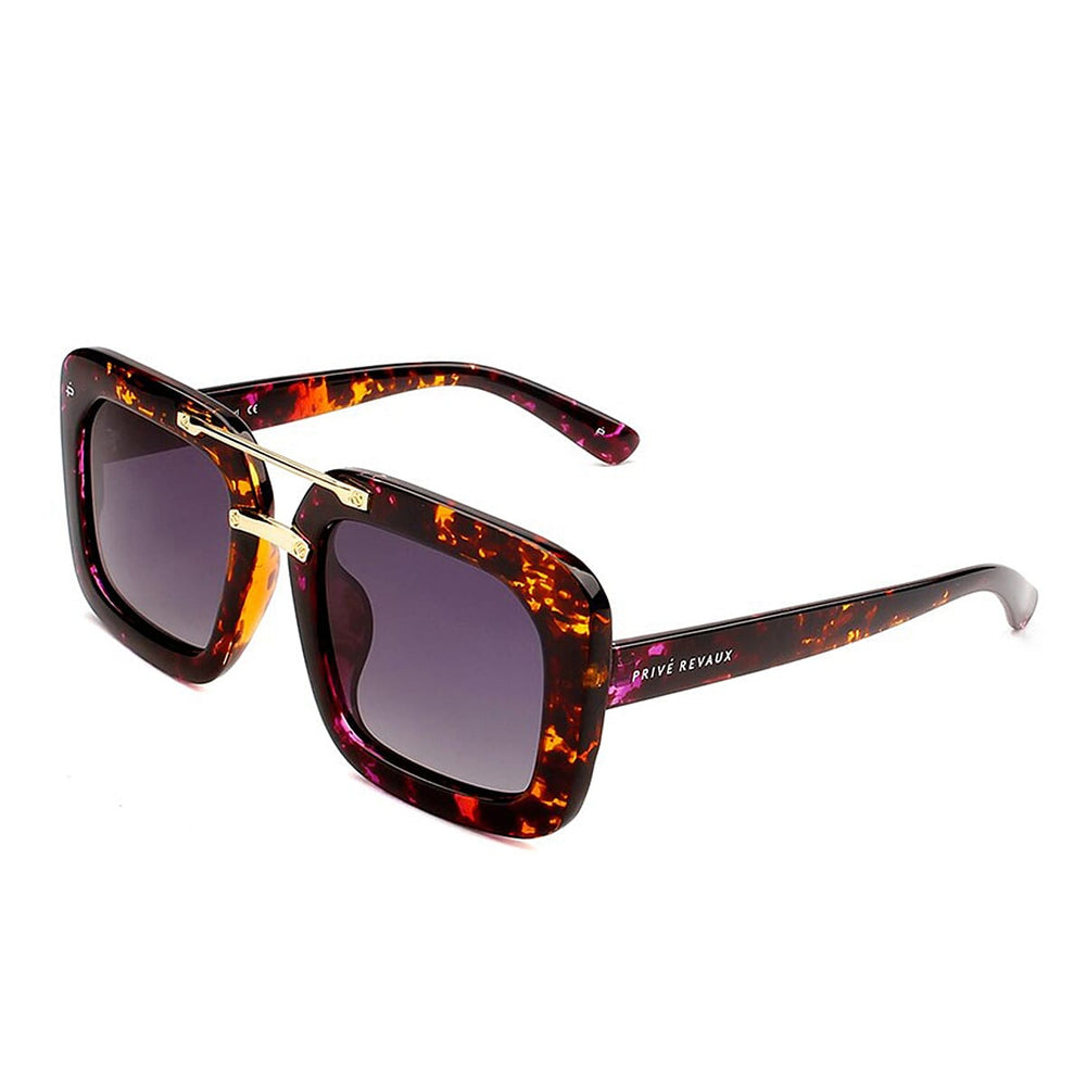 PRIVE REVAUX The Karl - Polarized Purple Tortoise Square Sunglasses with Gold Double Bridge