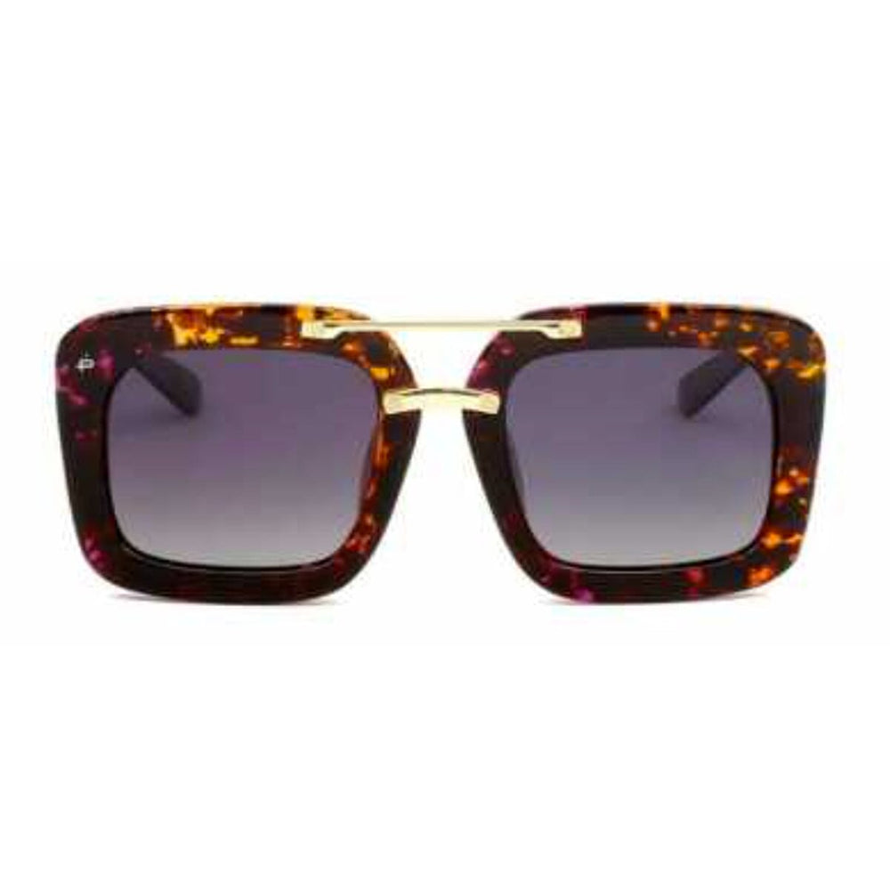 PRIVE REVAUX The Karl - Polarized Purple Tortoise Square Sunglasses with Gold Double Bridge
