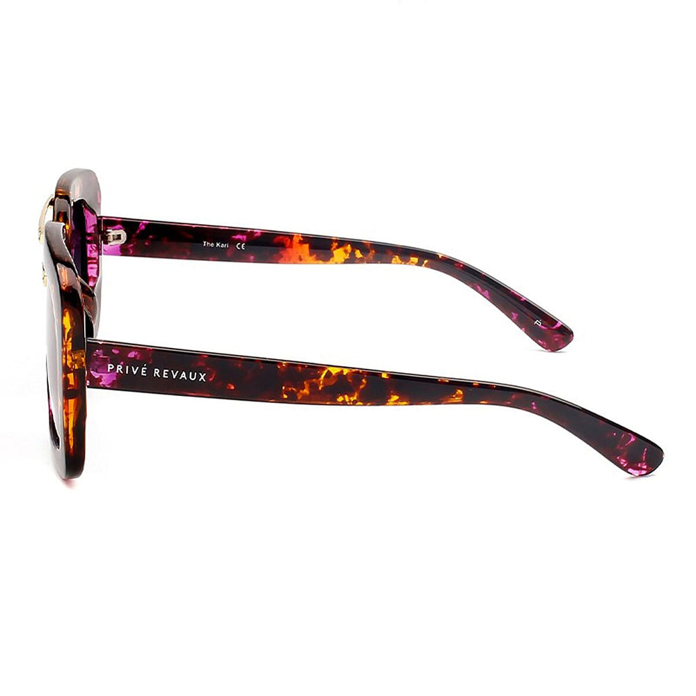 PRIVE REVAUX The Karl - Polarized Purple Tortoise Square Sunglasses with Gold Double Bridge