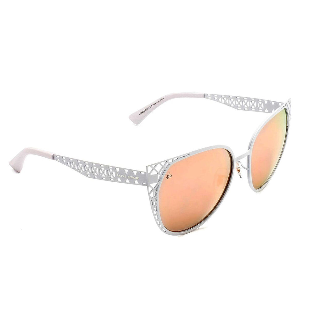 PRIVE REVAUX The Monarch - Polarized White Cat-Eye Sunglasses with Rose Gold Mirror Lens