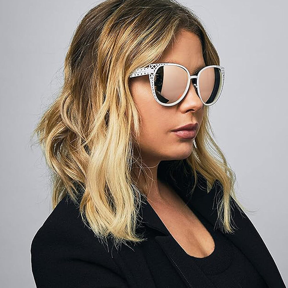 PRIVE REVAUX The Monarch - Polarized White Cat-Eye Sunglasses with Rose Gold Mirror Lens