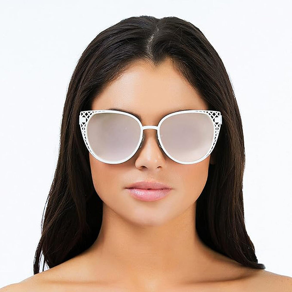 PRIVE REVAUX The Monarch - Polarized White Cat-Eye Sunglasses with Rose Gold Mirror Lens