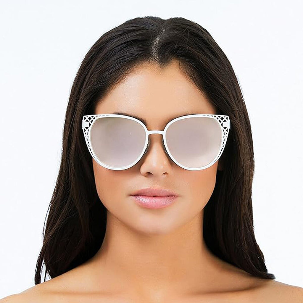PRIVE REVAUX The Monarch - Polarized White Cat-Eye Sunglasses with Rose Gold Mirror Lens