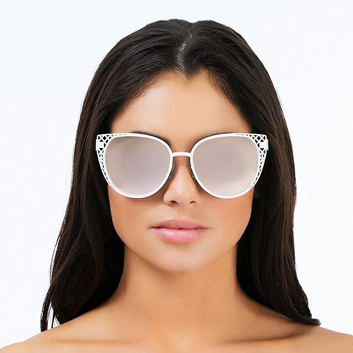 PRIVE REVAUX The Monarch - Polarized White Cat-Eye Sunglasses with Rose Gold Mirror Lens