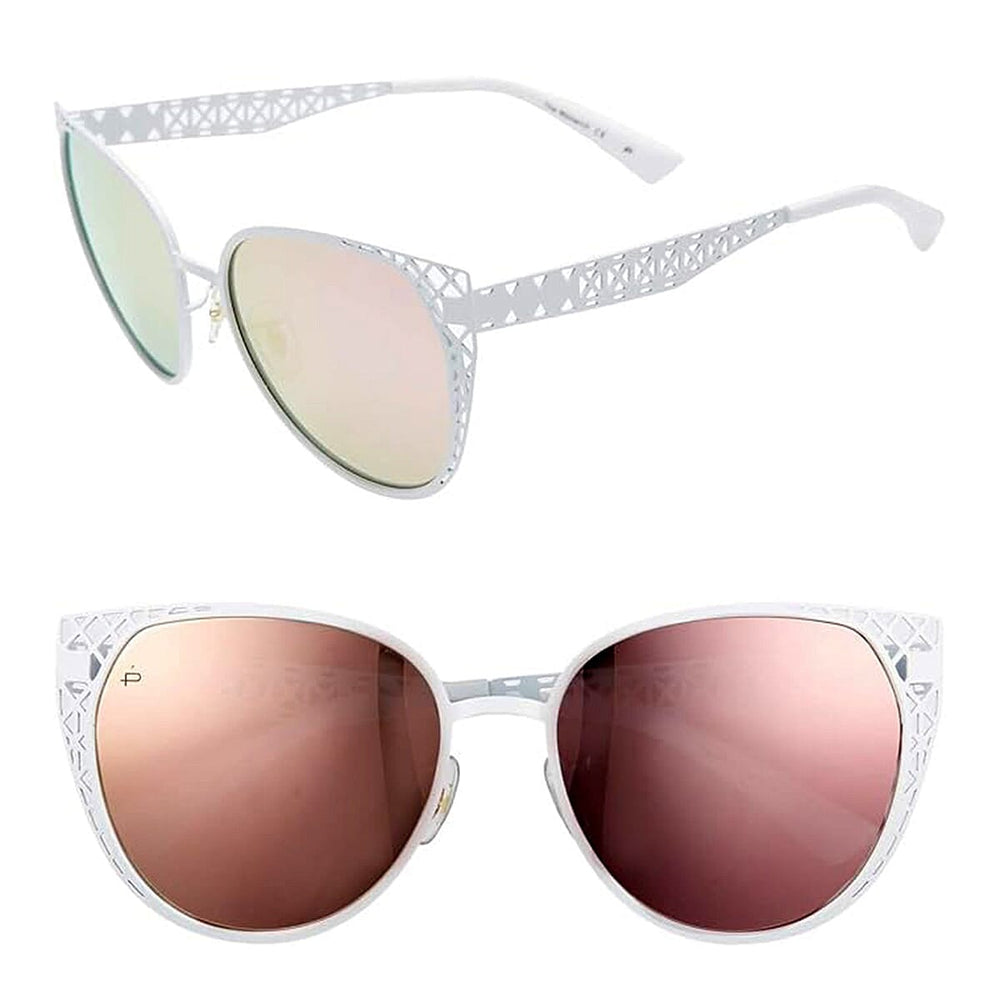 PRIVE REVAUX The Monarch - Polarized White Cat-Eye Sunglasses with Rose Gold Mirror Lens