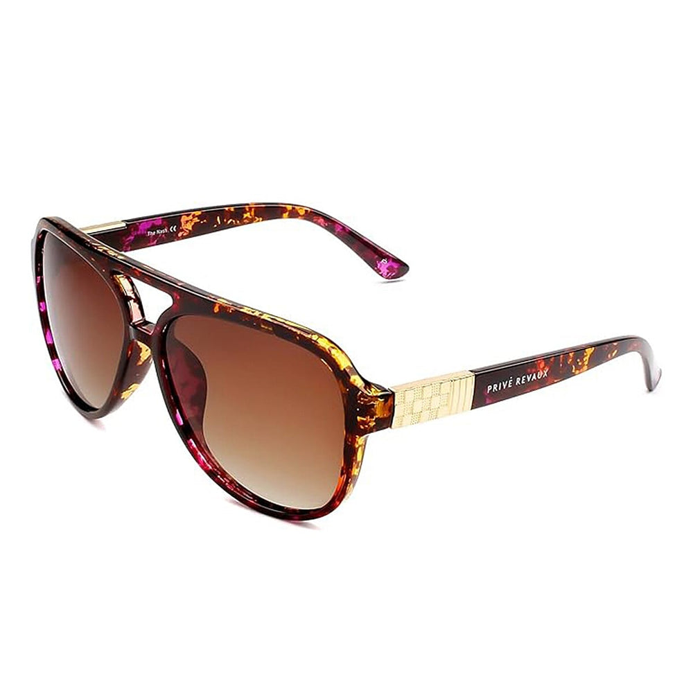 PRIVE REVAUX The Nash - Polarized Tortoise Sunglasses with Gold Detail - Gradient Brown Lens