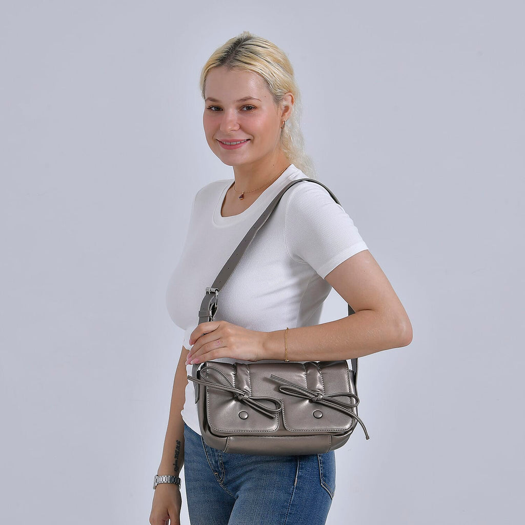 Stylish Bowknot Design Crossbody Bag (Size 27x8x12 cm) - Gunmetal