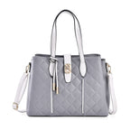 Leatherette Embossed Checker Pattern Crossbody Bag with Handle Drop - Adjustable Shoulder Strap - Grey