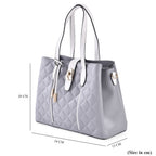 Leatherette Embossed Checker Pattern Crossbody Bag with Handle Drop - Adjustable Shoulder Strap - Grey