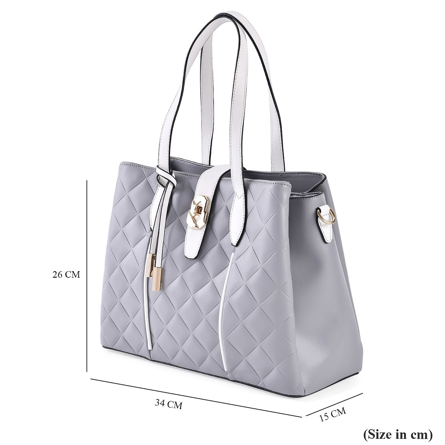 Leatherette Embossed Checker Pattern Crossbody Bag with Handle Drop - Adjustable Shoulder Strap - Grey