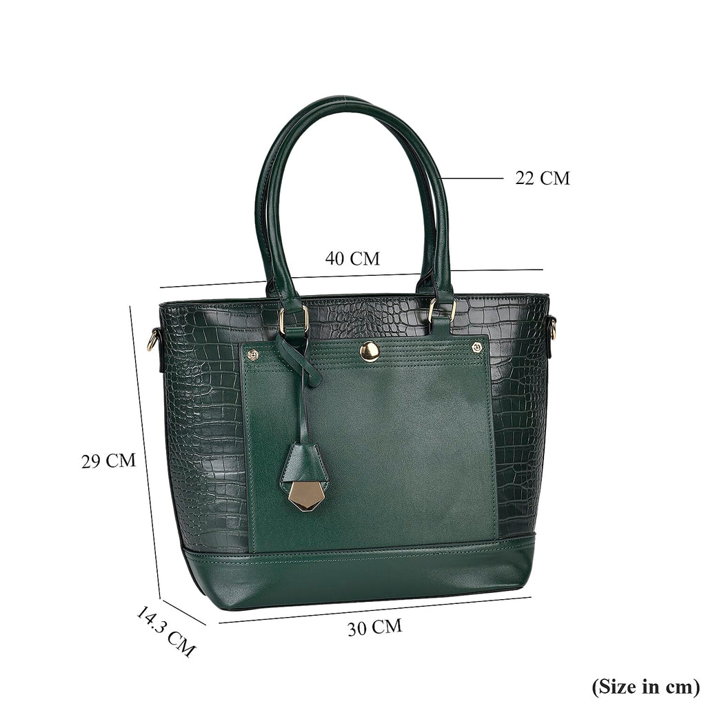 Leatherette Croc Emobossed Crossbody Bag with Handle Drop - Olive