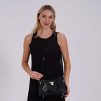 Closeout Deal - Crocodile Embossed Crossbody Bag with Shoulder Strap - Black