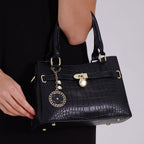 Closeout Deal - Crocodile Embossed Crossbody Bag with Shoulder Strap - Black