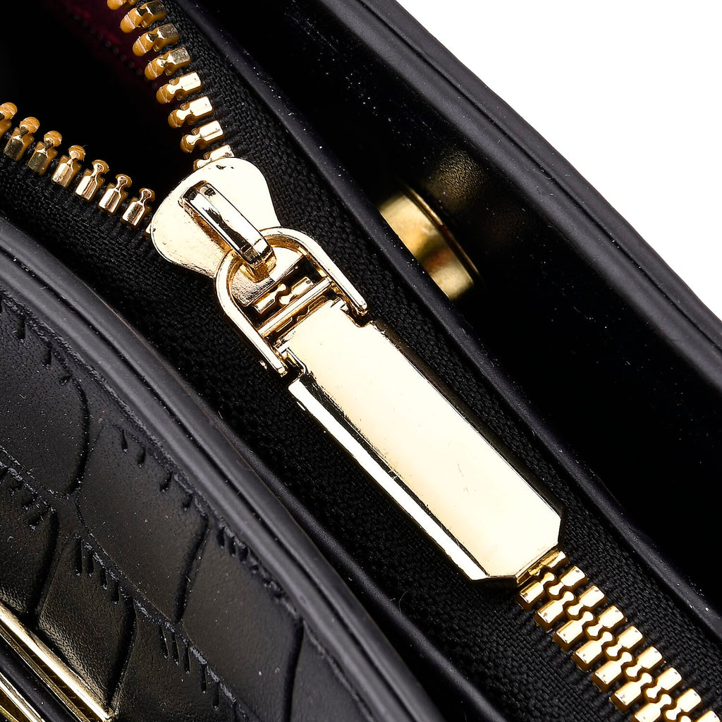 Closeout Deal - Crocodile Embossed Crossbody Bag with Shoulder Strap - Black