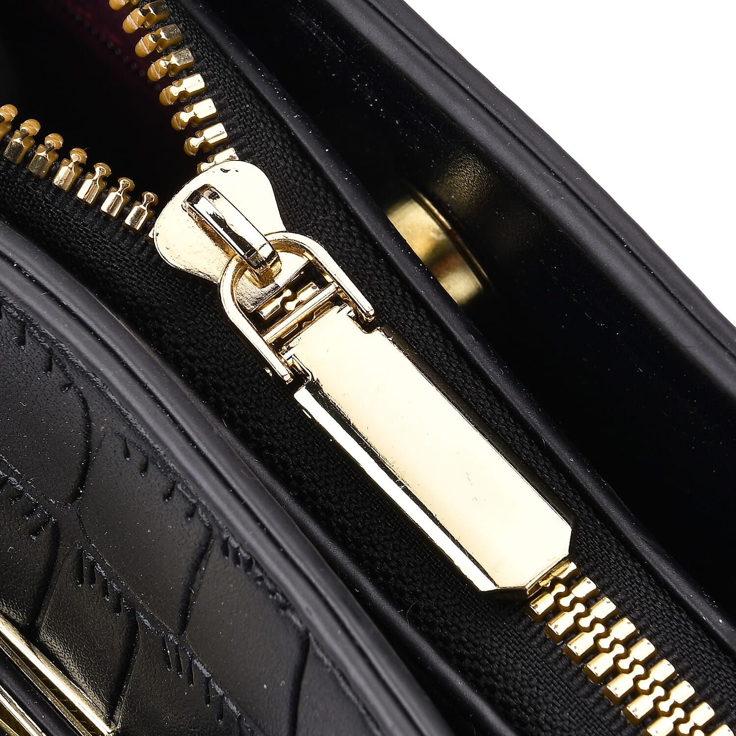 Closeout Deal - Crocodile Embossed Crossbody Bag with Shoulder Strap - Black