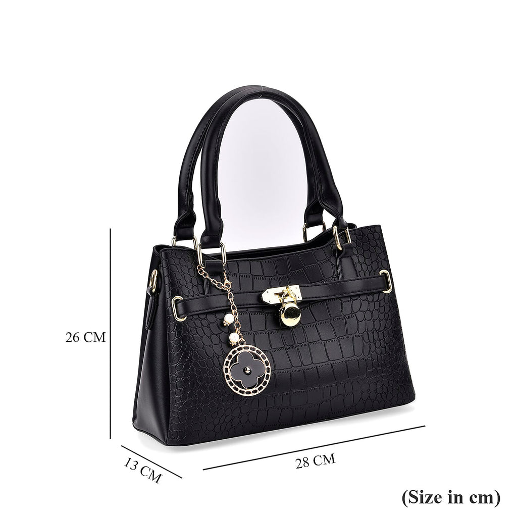 Closeout Deal - Crocodile Embossed Crossbody Bag with Shoulder Strap - Black