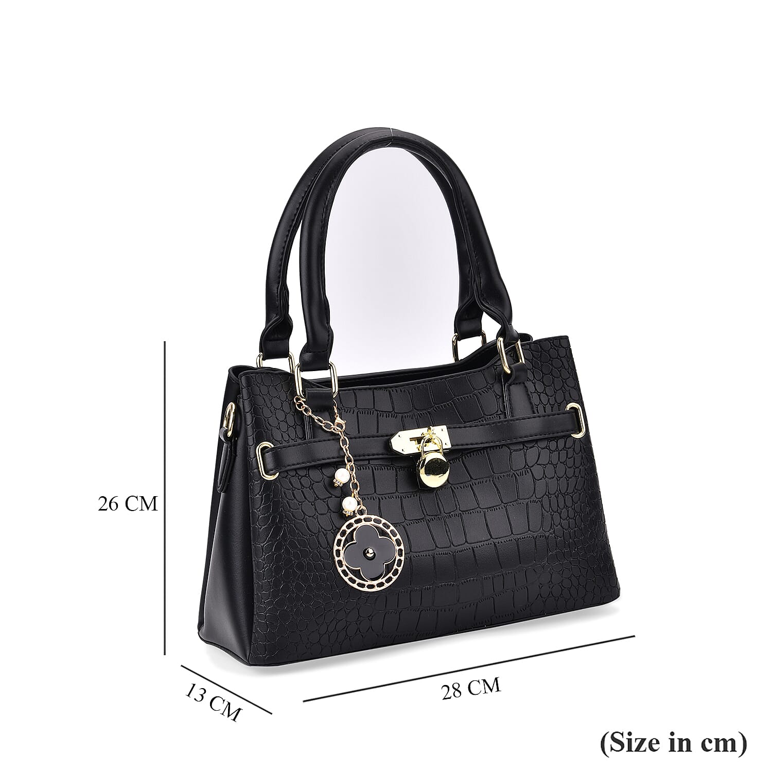 Closeout Deal - Crocodile Embossed Crossbody Bag with Shoulder Strap - Black