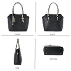 Stylish Leatherette Crossbody Bag With Snakeskin Patterned Handle - Black