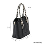 Stylish Leatherette Crossbody Bag With Snakeskin Patterned Handle - Black