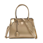 Leatherette Crossbody Bag with Dual Handle Drop - Adjustable Shoulder Strap - Gold