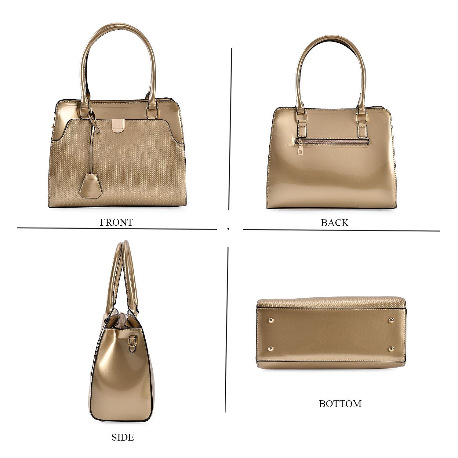 Leatherette Crossbody Bag with Dual Handle Drop - Adjustable Shoulder Strap - Gold