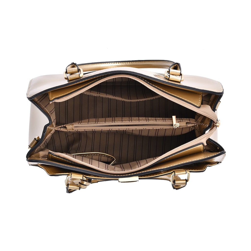 Leatherette Crossbody Bag with Dual Handle Drop - Adjustable Shoulder Strap - Gold