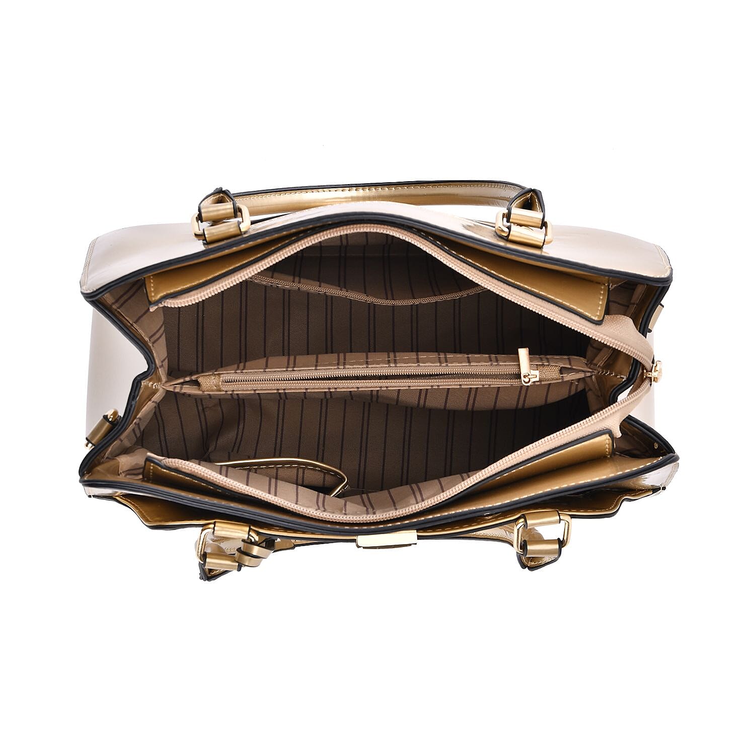 Leatherette Crossbody Bag with Dual Handle Drop - Adjustable Shoulder Strap - Gold