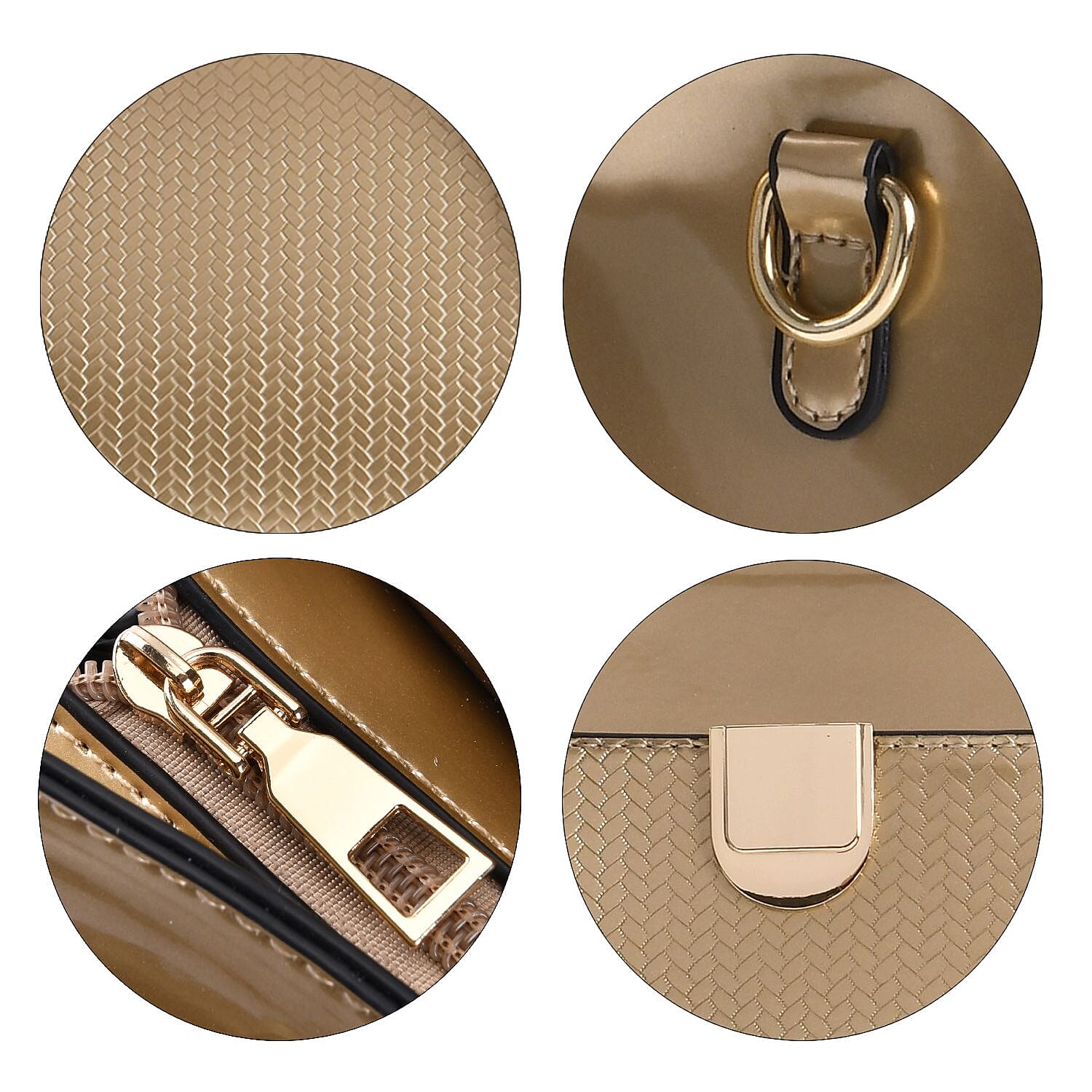 Leatherette Crossbody Bag with Dual Handle Drop - Adjustable Shoulder Strap - Gold