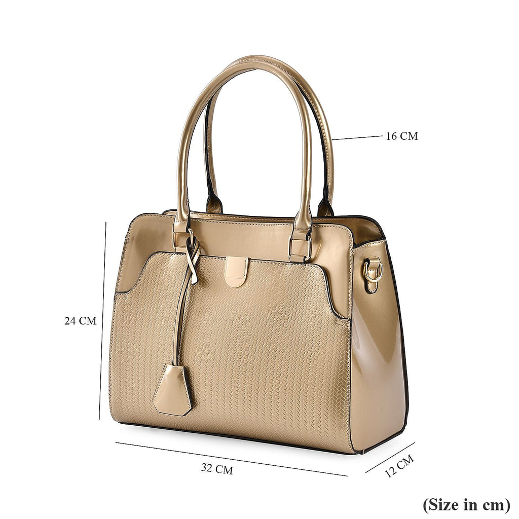 Leatherette Crossbody Bag with Dual Handle Drop - Adjustable Shoulder Strap - Gold