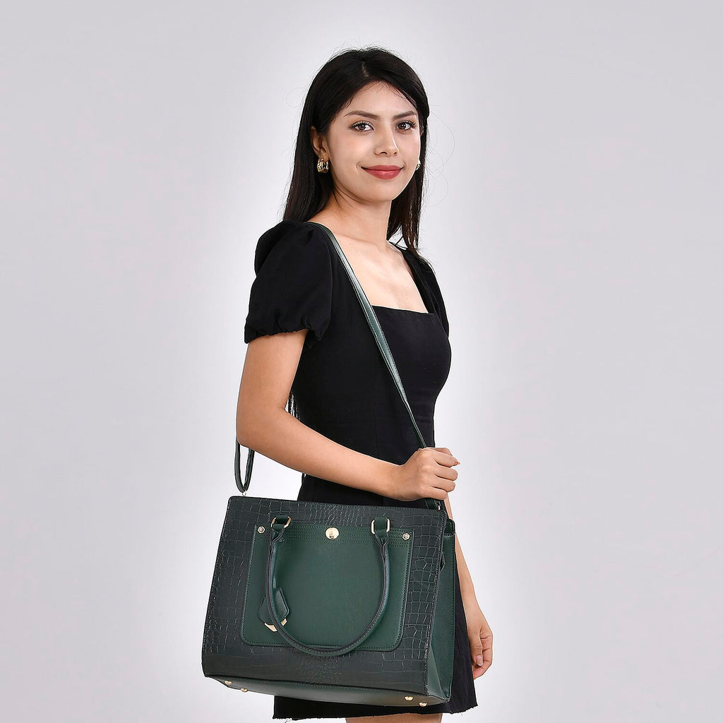 PU Crocodile Crossbody Bag (Size 35x12x25 cm) - Olive & Olive